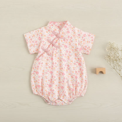 Barboteuse Bébé Fille Motif Floral en Coton - Été