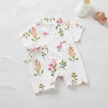 Barboteuse Bébé Fille Fleurie en Coton - Style Kimono d'Été