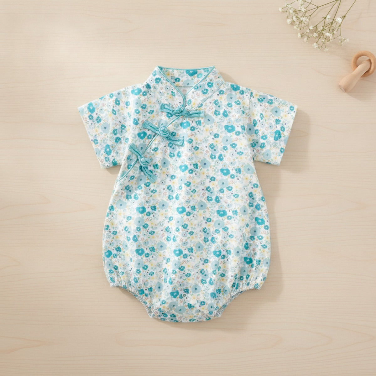 Barboteuse Bébé Fille à Manches Courtes et Imprimé Floral - Coton Mélangé