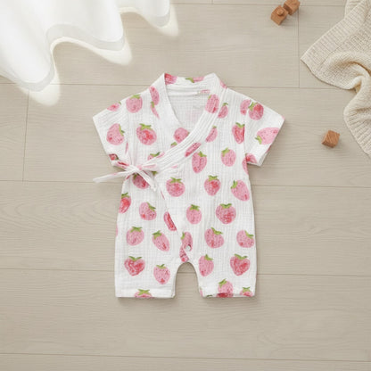 Barboteuse Bébé Kimono Fleurie en Coton - Unisexe Été