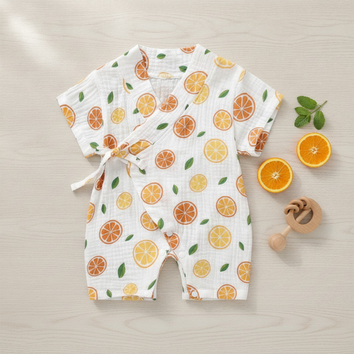 Barboteuse Bébé Kimono Fleurie en Coton - Unisexe Été