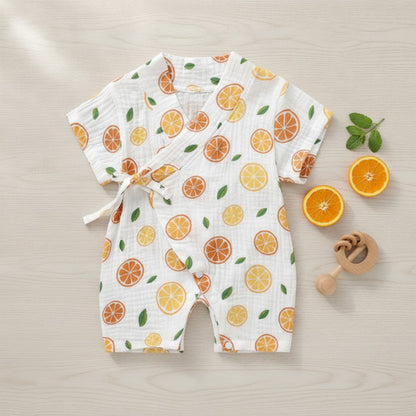 Barboteuse Bébé Kimono Fleurie en Coton - Unisexe Été
