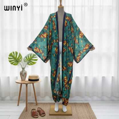 Kimono Long Bohème Imprimé Polyester Femme - Style Léger et Fleuri