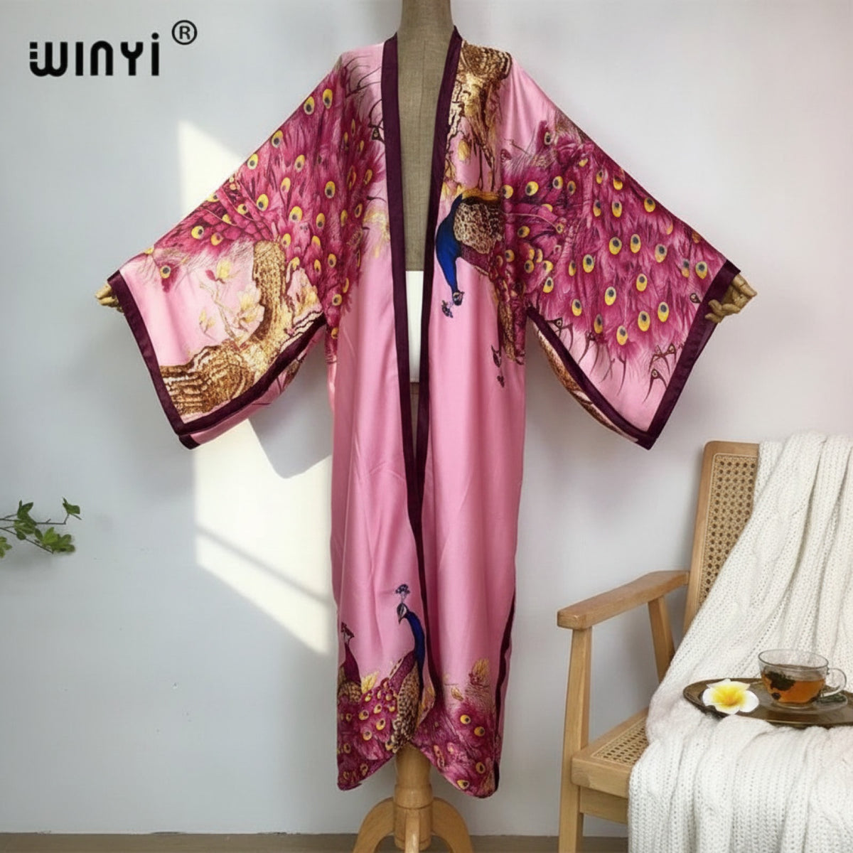 Kimono Long Bohème Imprimé Polyester Femme - Style Léger