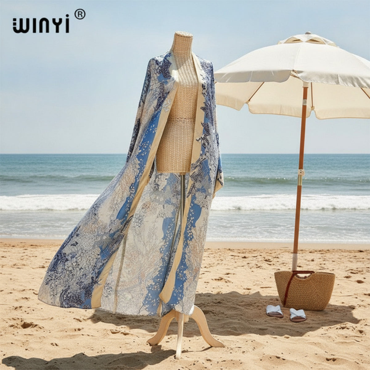 Kimono Long Bohème Imprimé Polyester pour Femme