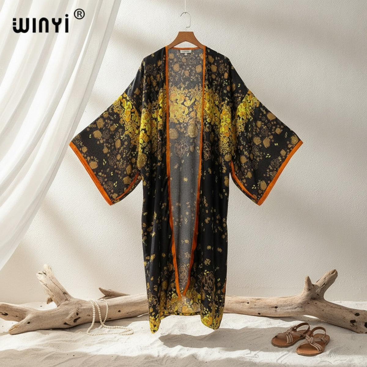 Kimono Long Bohème Imprimé Polyester Femme - Style Léger et Fleuri