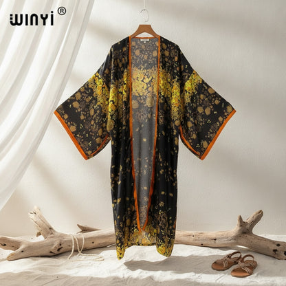 Kimono Long Bohème Imprimé Polyester Femme - Style Léger et Fleuri