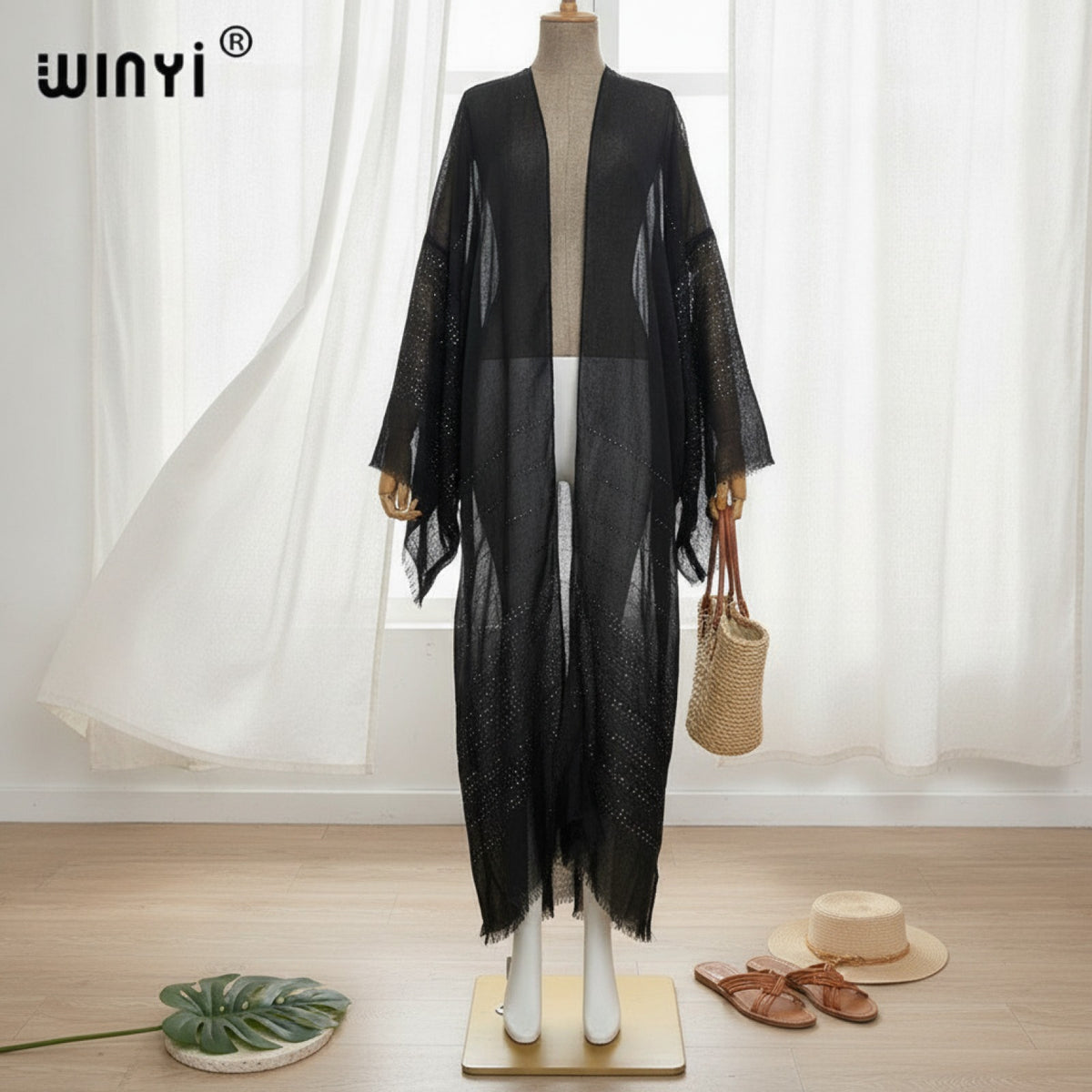Kimono Long Bohème Imprimé pour Femme - Style Léger et Transparent