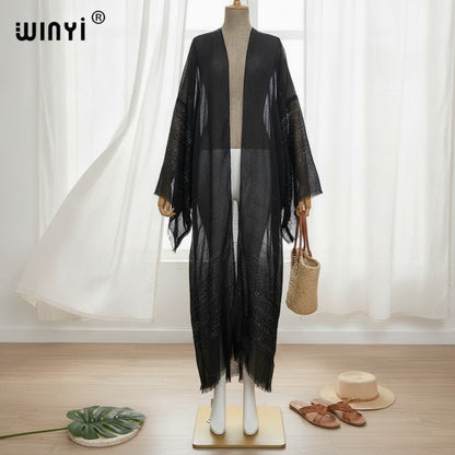Kimono Long Bohème Imprimé pour Femme - Style Léger et Transparent