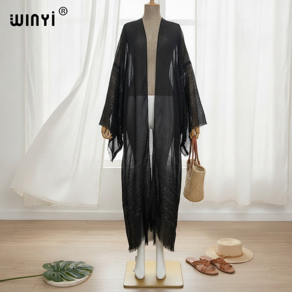 Kimono Long Bohème Imprimé pour Femme - Style Léger et Transparent
