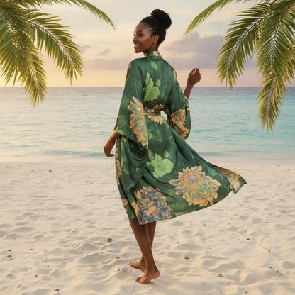 Kimono Court Fleuri Femme - Style Kaftan Léger