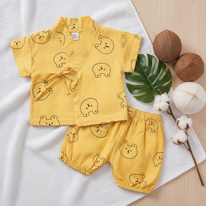Pyjama Kimono Bébé en Coton Doux - Ensemble Été Confortable pour Filles et Garçons