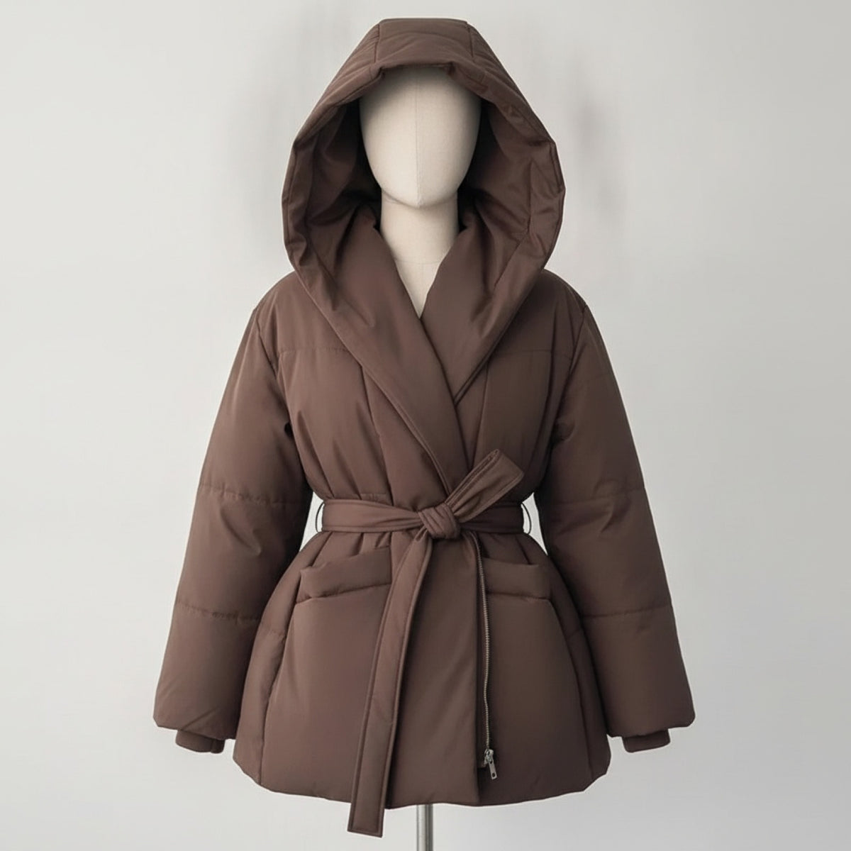 Doudoune Femme Chaude avec Capuche et Fermeture par Ceinture