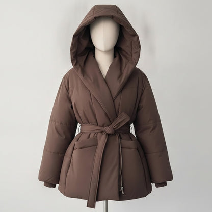 Doudoune Femme Chaude avec Capuche et Fermeture par Ceinture