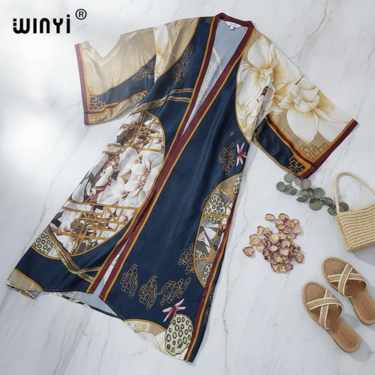 Kimono Long Bohème Imprimé Polyester Femme - Style Léger et Fleuri