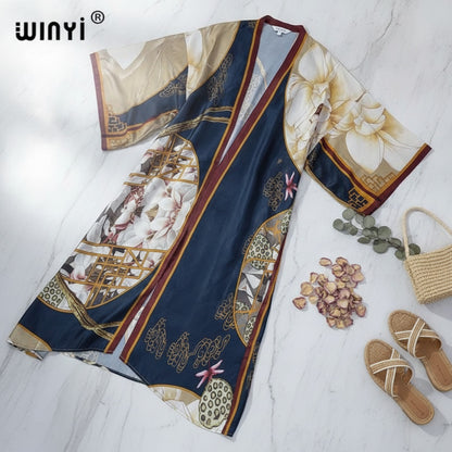 Kimono Long Bohème Imprimé Polyester Femme - Style Léger et Fleuri