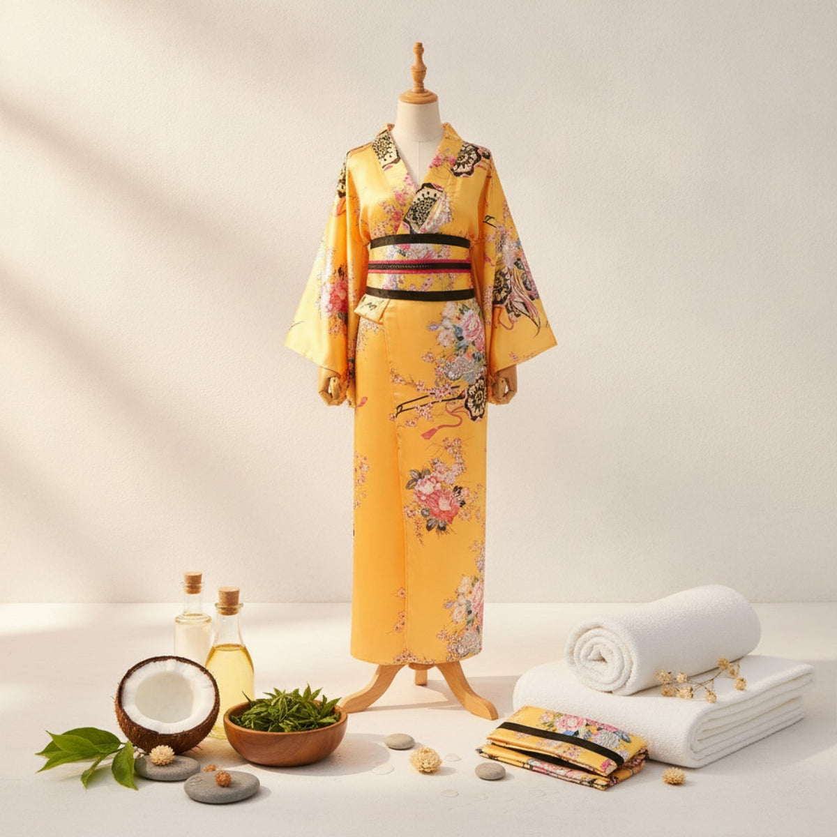 Kimono Femme Traditionnel Japonais en Coton et Polyester - Motif Floral