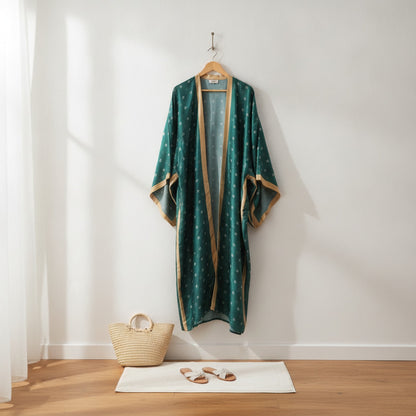 Kimono Long Bohème Imprimé Polyester Femme - Style Léger et Fleuri