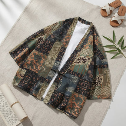 Kimono Court Homme en Coton et Lin - Style Traditionnel Asiatique