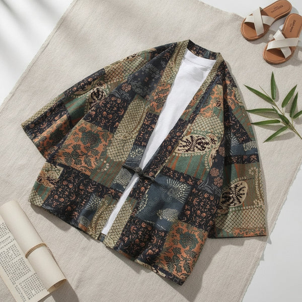 Kimono Court Homme en Coton et Lin - Style Traditionnel Asiatique