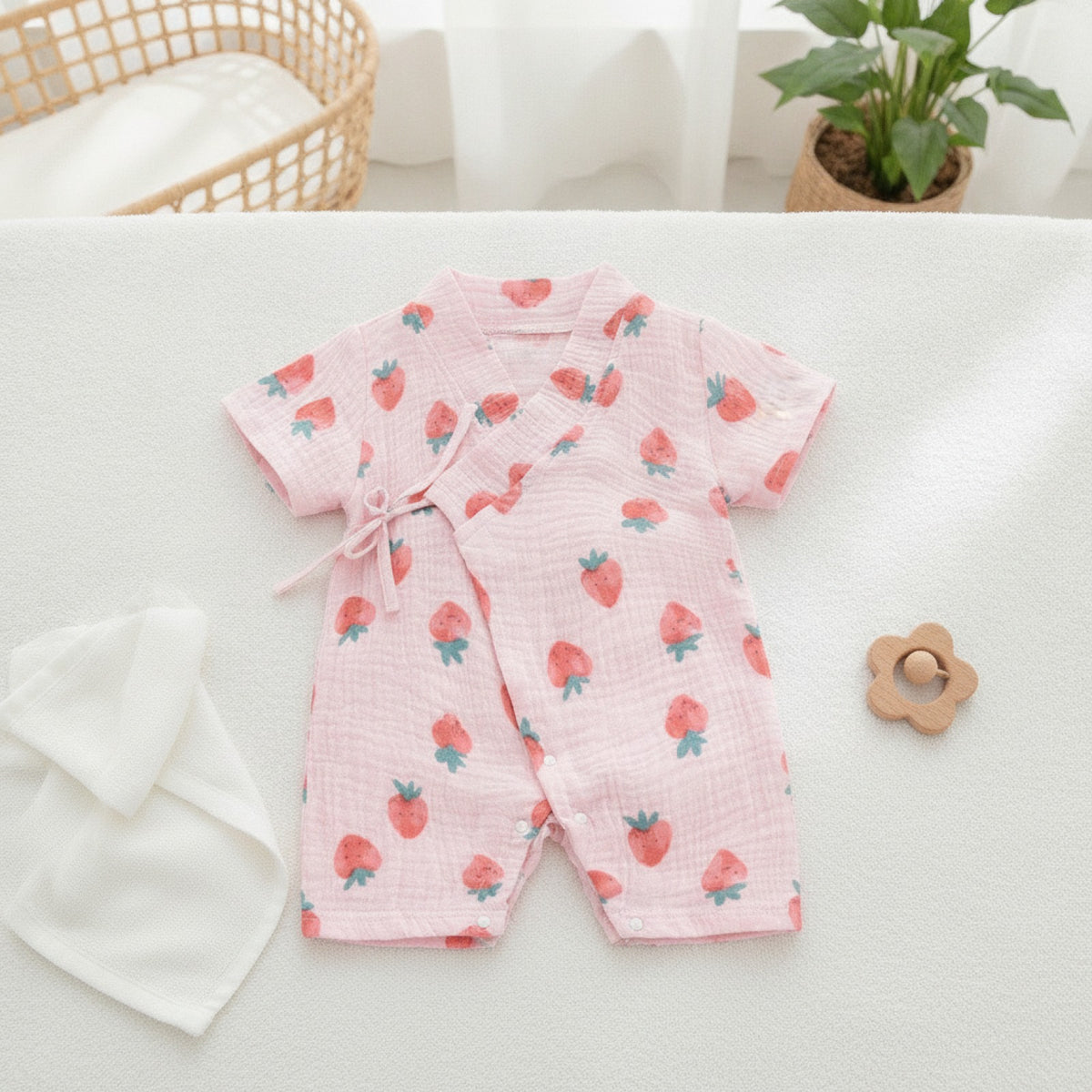 Barboteuse Bébé Fille Fleurie en Coton - Été
