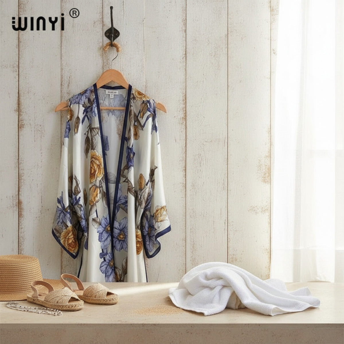 Kimono Long Bohème Imprimé Polyester Léger pour Femme