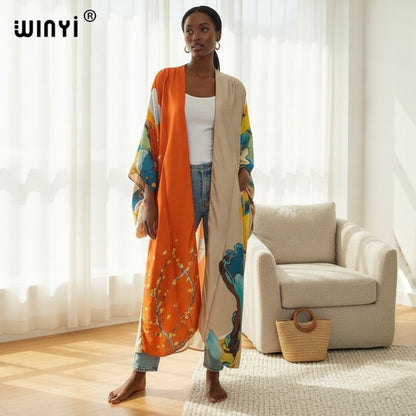 Kimono Long Bohème Imprimé Polyester Femme - Style "Young Style"