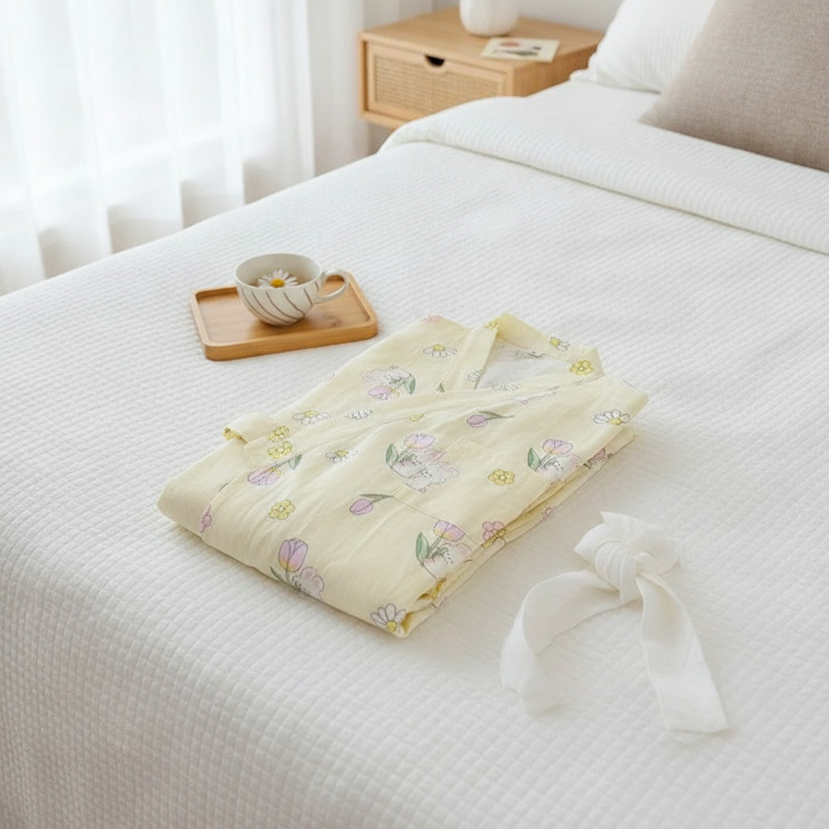 Kimono Chemise de Nuit en Coton pour Femme - Motif Cartoon Léger