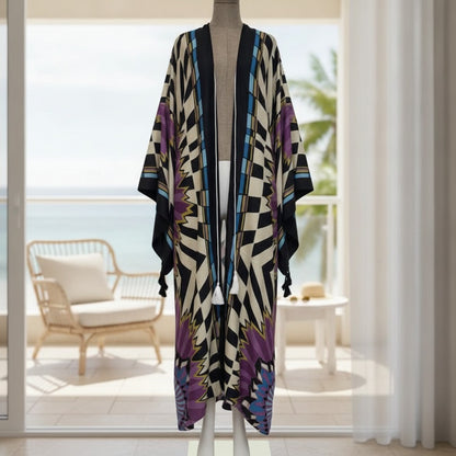 Kimono Long Bohème Femme Motif Ethnique Fleuri - Collection Été