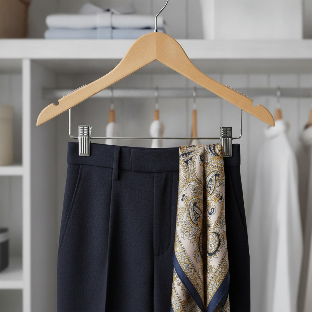 Cintre en Bois pour Pantalons, Jupes et Costumes - Organisateur de Placard Polyvalent