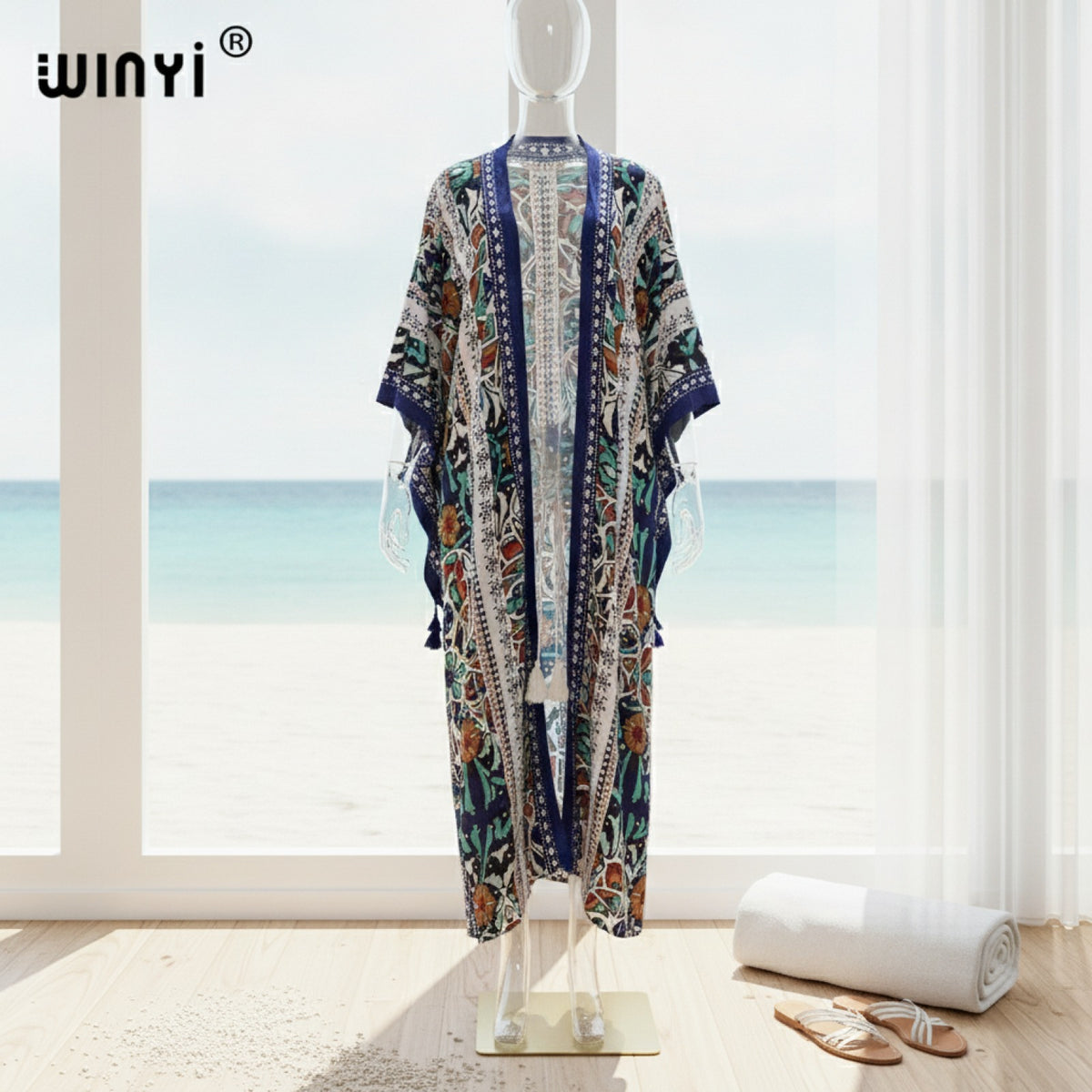 Kimono Long Bohème Femme Imprimé Fleuri Style Ethnique