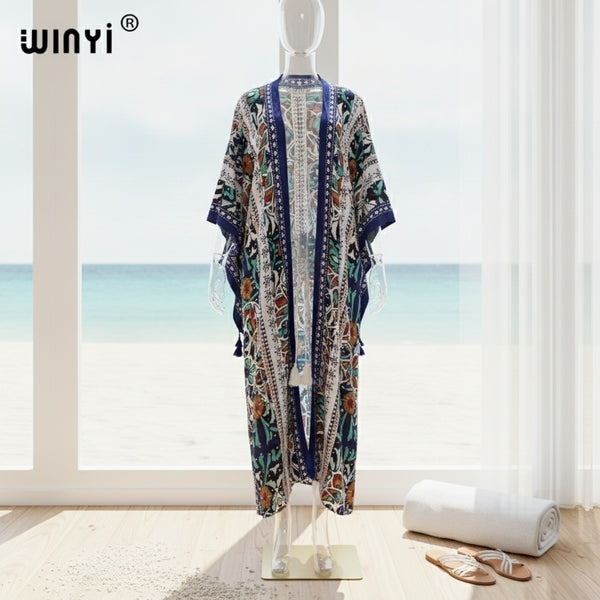Kimono Long Bohème Femme Imprimé Fleuri Style Ethnique