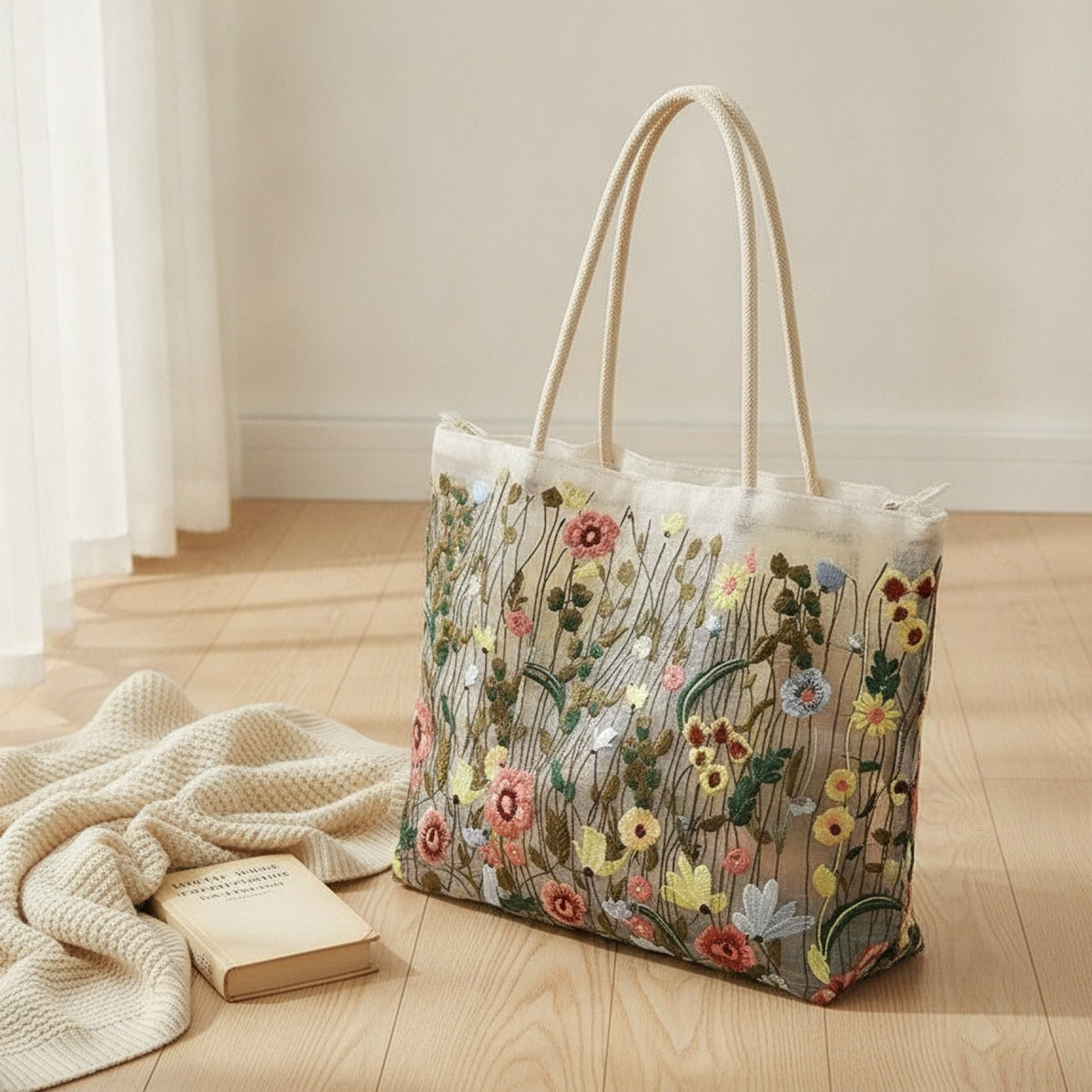 Tote Bag Fleuri Brodé – Sac Cabas Femme Style Vintage