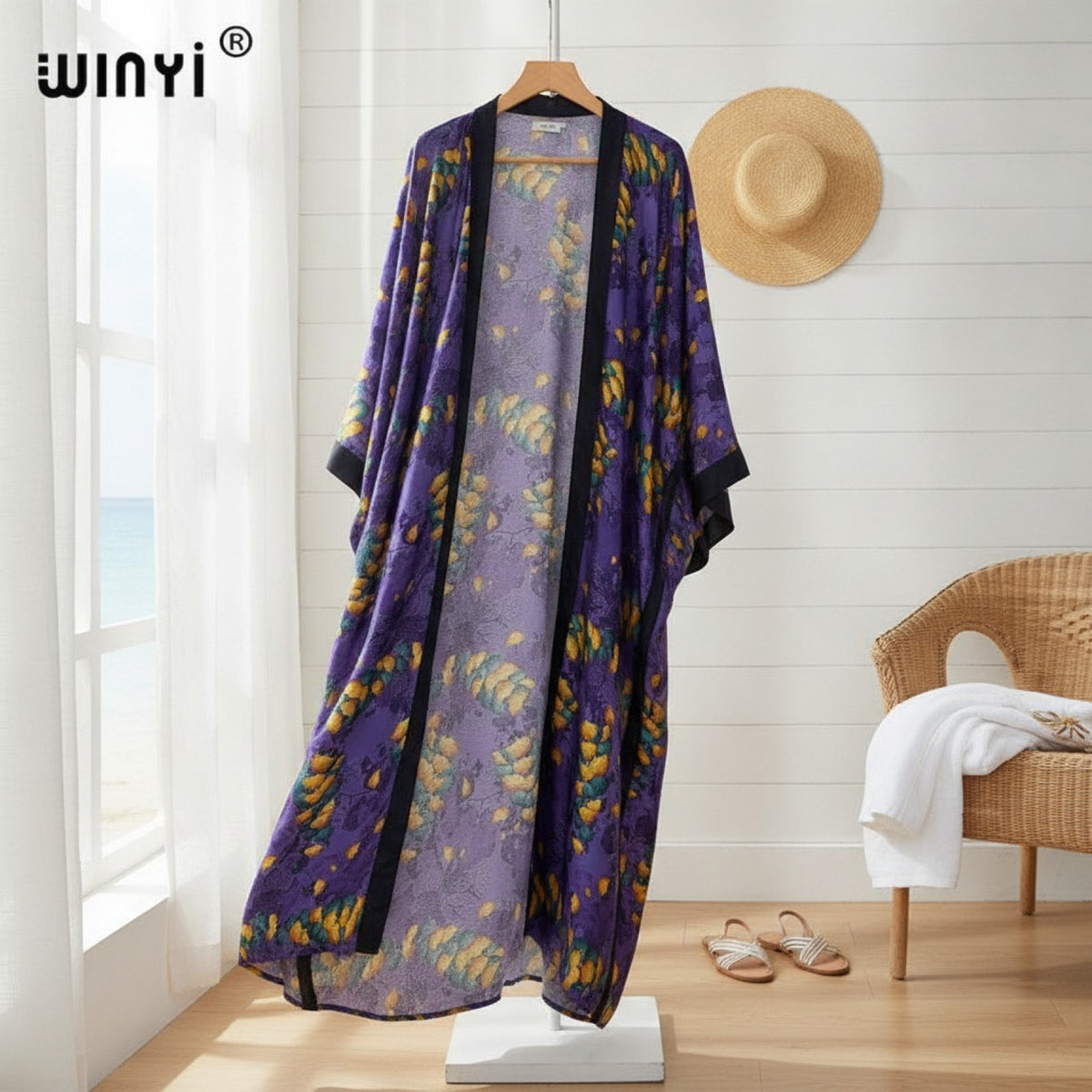 Kimono Long Bohème Imprimé Polyester Femme - Style Léger et Fleuri