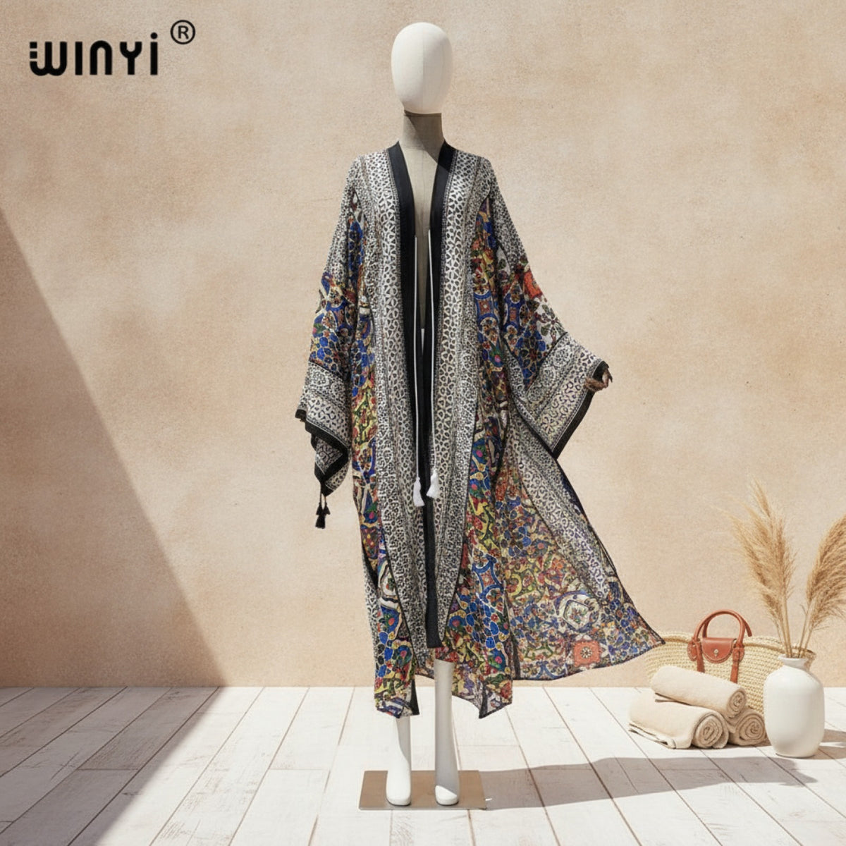 Kimono Long Bohème Femme Motif Ethnique Léger - Collection Été 2024