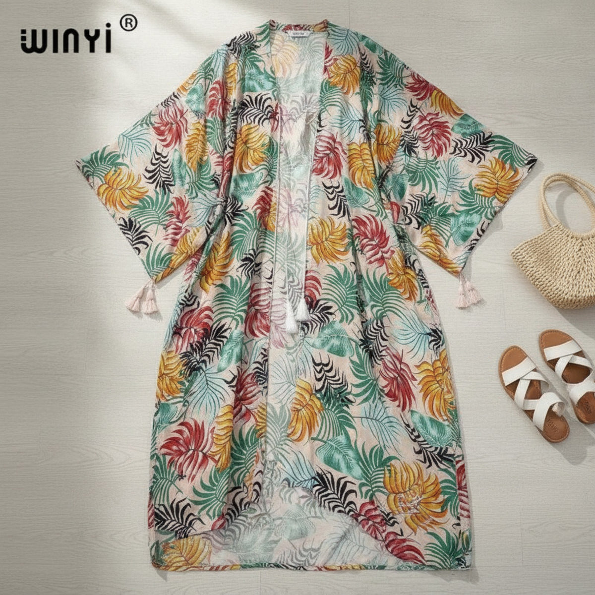 Kimono Long Bohème Femme Imprimé Fleuri Style Ethnique