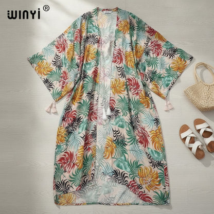 Kimono Long Bohème Femme Imprimé Fleuri Style Ethnique