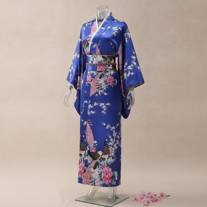 Kimono Femme Traditionnel Fleuri Satiné - Taille Unique