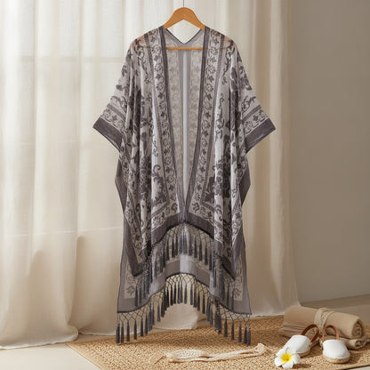 Kimono Court Fleuri en Dentelle pour Femme - Style National Léger
