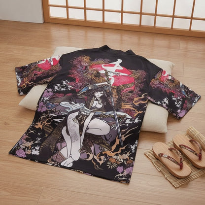 Kimono Court Polyester Motif Japonais - EASTQUEEN