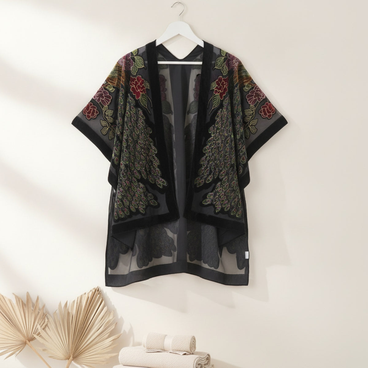 Kimono Court Fleuri Femme WeHello en Nylon et Velours
