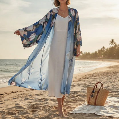 Kimono Long Bohème Imprimé Polyester Femme - Style Été