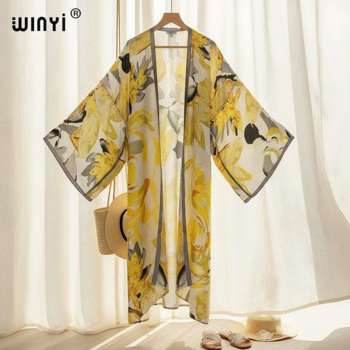 Kimono Long Bohème Imprimé Polyester Femme - Style Léger et Fleuri