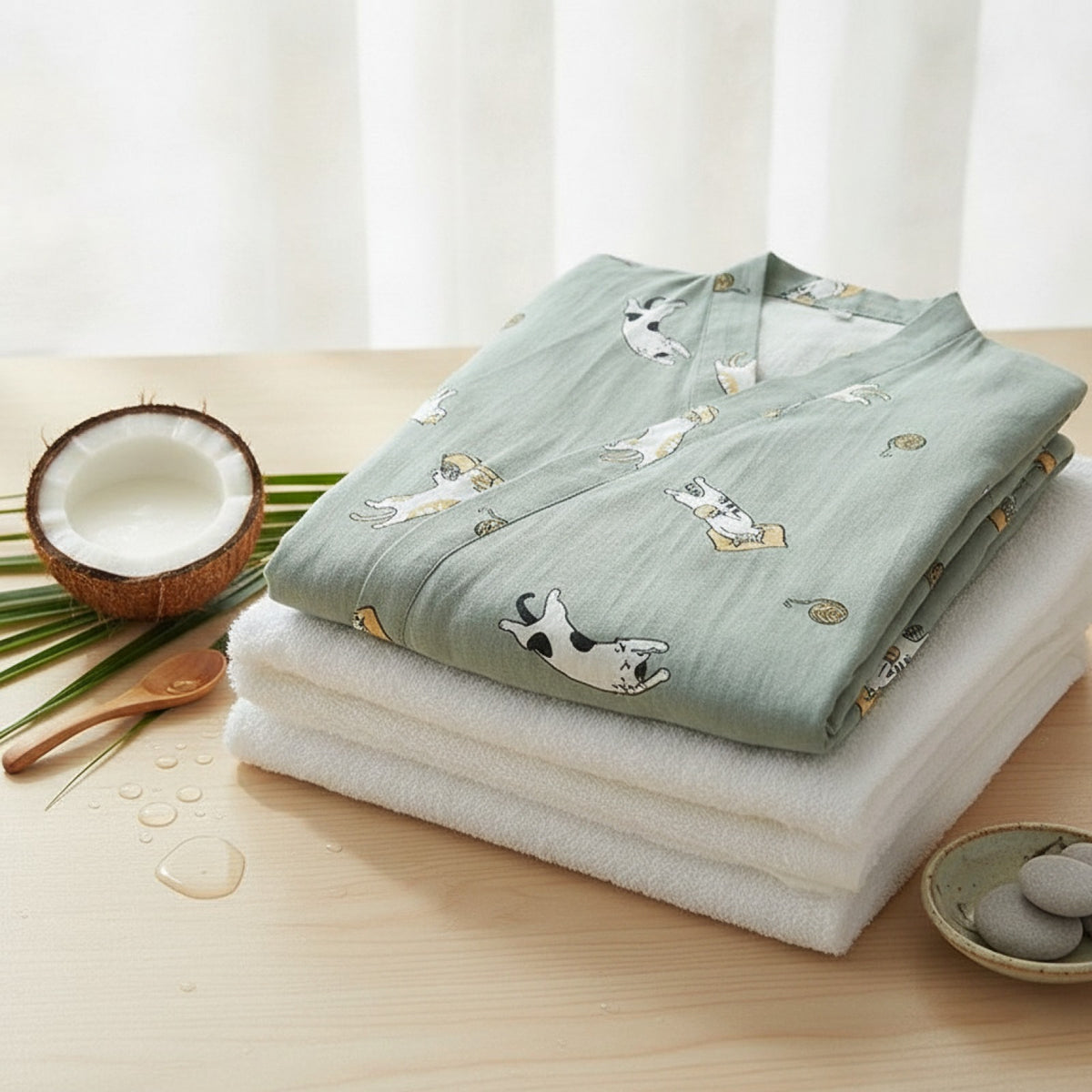 Kimono Chemise de Nuit Femme en Coton Doux - Motif Cartoon