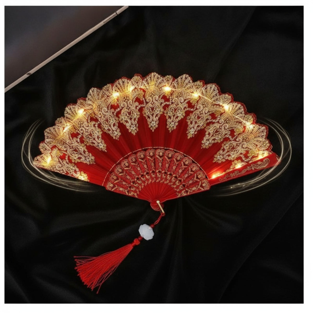 Éventail Pliant Vintage avec LED - Idéal pour Soirées et Spectacles