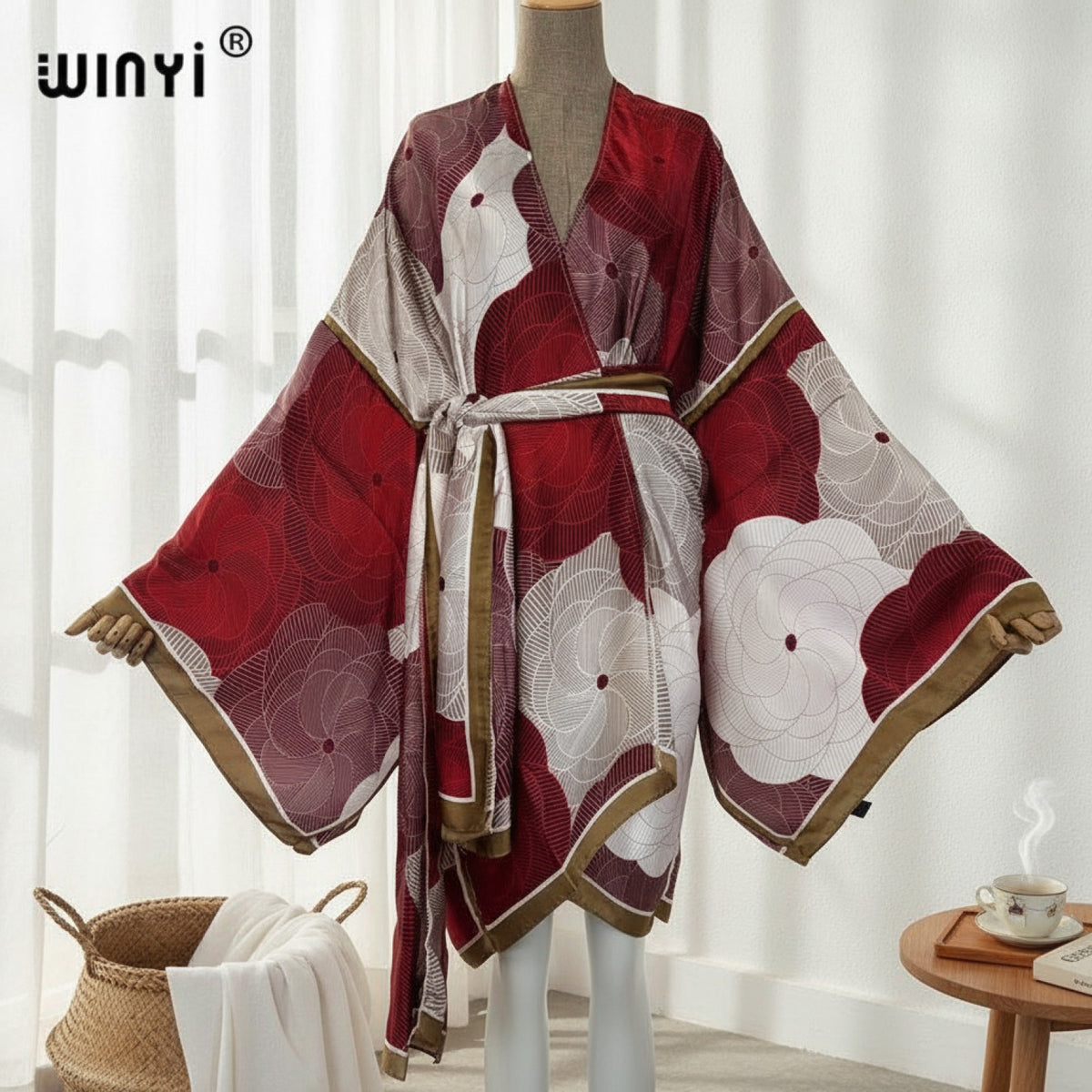 Kimono Mi-long Imprimé Bohème Femme Polyester