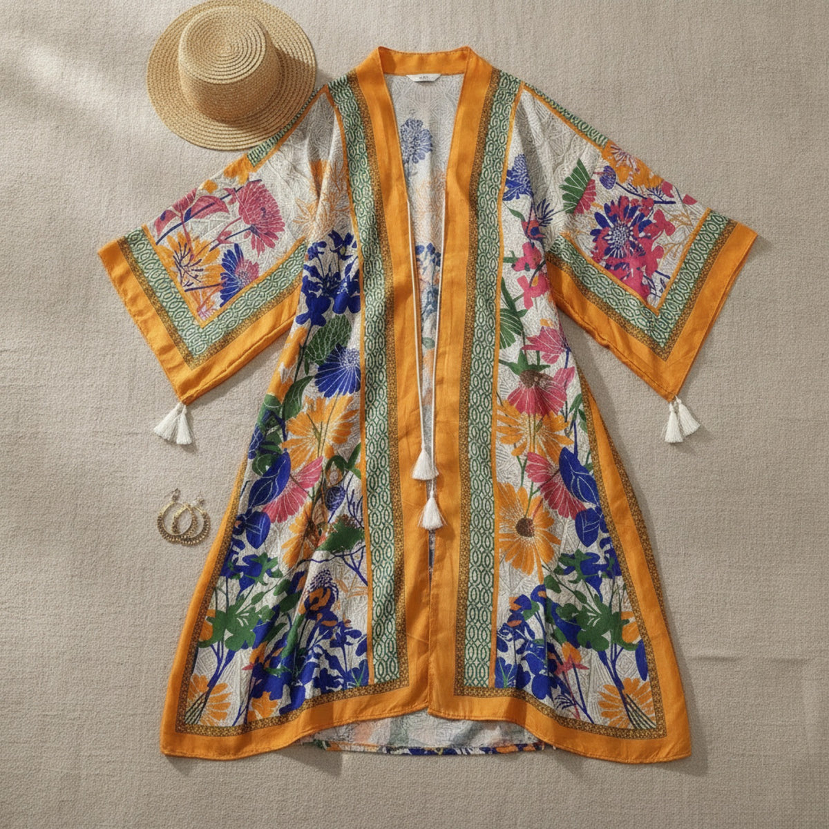 Kimono Long Bohème Femme Imprimé Fleuri Style Ethnique