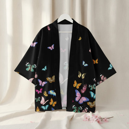 Kimono Court Femme Style Sakura Papillon - Polyester Léger et Respirant