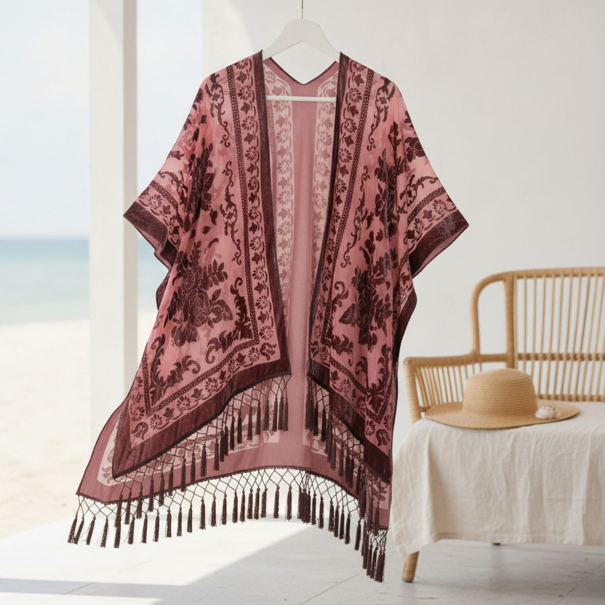 Kimono Court Fleuri Transparent en Dentelle pour Femme - WeHello