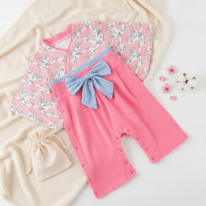 Ensemble Kimono et Pantalon Bébé Fille Style Japonais Fleuri - Doux et Confortable